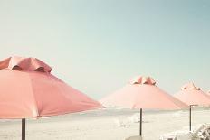 Vintage Summer Beach with Pink Pastel Parasols-Andrekart Photography-Stretched Canvas