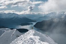 Man with Open Arms at Roy's Peak Iconic Lookout in Winter Season. Wanaka, New Zealand-Andres Jacobi-Photographic Print