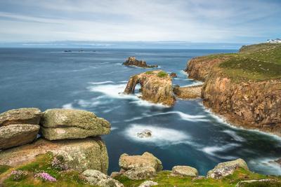 Enys Dodnan and the Armed Knight rock formations at Lands End, England