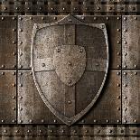 Metal Shield Over Armour Background With Rivets-Andrey_Kuzmin-Art Print