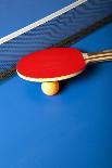 Table Tennis or Ping Pong Rackets and Balls on a Blue Table-Andreyuu-Framed Photographic Print