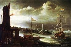 A Harbour Scene, Possibly Genoa-Andries van Eertvelt-Framed Stretched Canvas