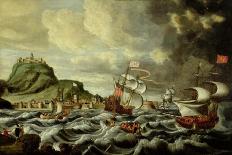 A Harbour Scene, Possibly Genoa-Andries van Eertvelt-Framed Stretched Canvas