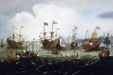 A Dutch Yacht Race, off the Coast of Northern Europe. Oil on Canvas, around 1630 by Andries Van Eer-Andries van Eertvelt-Framed Stretched Canvas