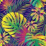 Tropical Exotic Palm Leaves on Striped Black White Background-Andriy Lipkan-Mounted Art Print