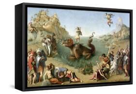 Andromeda Freed by Perseus (With Perseus Slaying the Dragon)-Piero di Cosimo-Framed Stretched Canvas