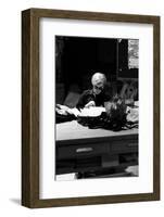 Andy at Typewriter, The Factory, NYC, circa 1965-Andy Warhol/ Nat Finkelstein-Framed Art Print