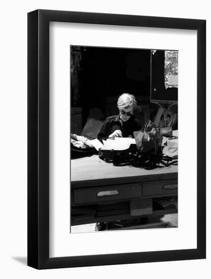 Andy at Typewriter, The Factory, NYC, circa 1965-Nat Finkelstein-Framed Giclee Print