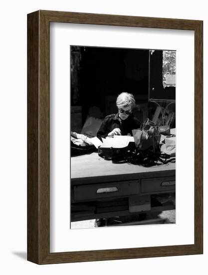 Andy at Typewriter, The Factory, NYC, circa 1965-Nat Finkelstein-Framed Giclee Print