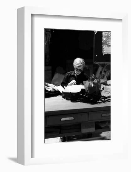 Andy at Typewriter, The Factory, NYC, circa 1965-Nat Finkelstein-Framed Giclee Print