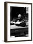 Andy at Typewriter, The Factory, NYC, circa 1965-Andy Warhol/ Nat Finkelstein-Framed Giclee Print