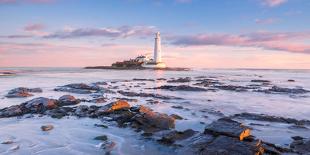 Sunrise and Sea over St Mary's Lighthouse, Whitley Bay, Tyne and Wear-Andy Redhead-Mounted Photographic Print