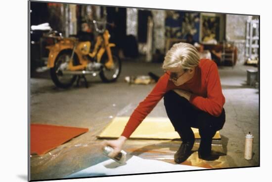 Andy with Spray Paint and Moped, The Factory, NYC, circa 1965-Andy Warhol/ Nat Finkelstein-Mounted Art Print