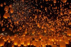 Flying Sky Lantern on Yeepeng Festival, Thai Lanna Tradition Religion in Chiangmai Thailand-anekoho-Photographic Print