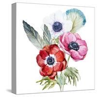 Anemone, Watercolor, Flowers, Feathers-Anastasia Lembrik-Stretched Canvas