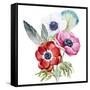 Anemone, Watercolor, Flowers, Feathers-Anastasia Lembrik-Framed Stretched Canvas