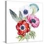 Anemone, Watercolor, Flowers, Feathers-Anastasia Lembrik-Stretched Canvas