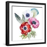 Anemone, Watercolor, Flowers, Feathers-Anastasia Lembrik-Framed Art Print