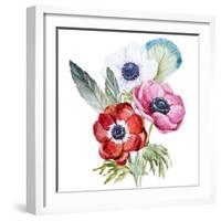 Anemone, Watercolor, Flowers, Feathers-Anastasia Lembrik-Framed Art Print