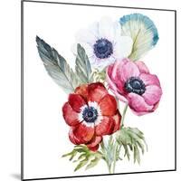 Anemone, Watercolor, Flowers, Feathers-Anastasia Lembrik-Mounted Art Print