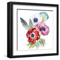 Anemone, Watercolor, Flowers, Feathers-Anastasia Lembrik-Framed Art Print