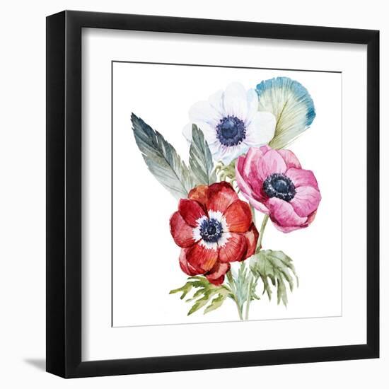 Anemone, Watercolor, Flowers, Feathers-Anastasia Lembrik-Framed Art Print