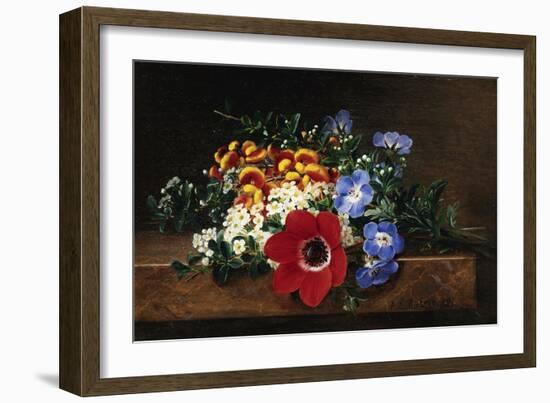 Anemone, White Spirea, Calceolaria and Blue Geranium-Johan Laurentz Jensen-Framed Giclee Print