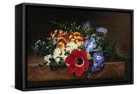 Anemone, White Spirea, Calceolaria and Blue Geranium-Johan Laurentz Jensen-Framed Stretched Canvas