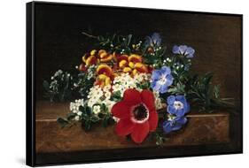 Anemone, White Spirea, Calceolaria and Blue Geranium-Johan Laurentz Jensen-Framed Stretched Canvas