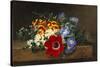 Anemone, White Spirea, Calceolaria and Blue Geranium-Johan Laurentz Jensen-Stretched Canvas