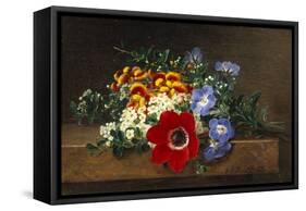 Anemone, White Spirea, Calceolaria and Blue Geranium-Johan Laurentz Jensen-Framed Stretched Canvas