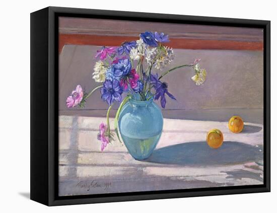 Anemones and a Blue Glass Vase, 1994-Timothy Easton-Framed Stretched Canvas