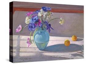 Anemones and a Blue Glass Vase, 1994-Timothy Easton-Stretched Canvas