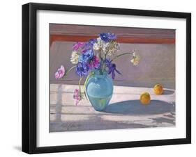 Anemones and a Blue Glass Vase, 1994-Timothy Easton-Framed Giclee Print