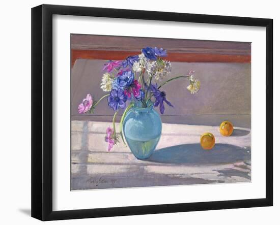 Anemones and a Blue Glass Vase, 1994-Timothy Easton-Framed Giclee Print