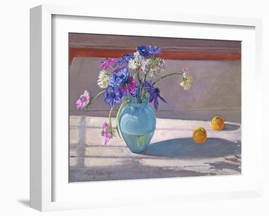 Anemones and a Blue Glass Vase, 1994-Timothy Easton-Framed Giclee Print