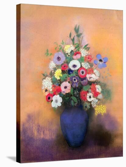 Anemones and Lilac in a Blue Vase, After 1912-Odilon Redon-Stretched Canvas