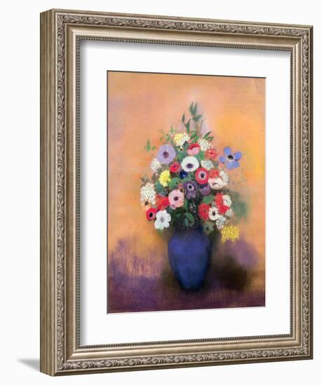 Anemones and Lilac in a Blue Vase, After 1912-Odilon Redon-Framed Giclee Print