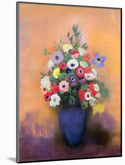 Anemones and Lilac in a Blue Vase, After 1912-Odilon Redon-Mounted Giclee Print