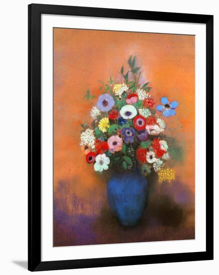 Anemones and Lilacs in a Blue Vase, after 1912-Odilon Redon-Framed Giclee Print