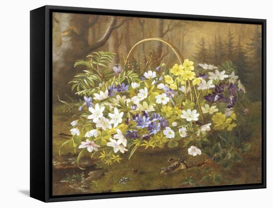 Anemones and Primroses in a Basket-Anthonore Christensen-Framed Stretched Canvas