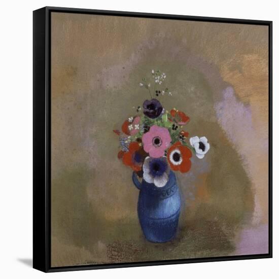 Anémones dans un vase bleu-Odilon Redon-Framed Stretched Canvas