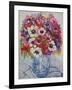 Anemones in a Blue and White Pot, with Blue and White Textile-Joan Thewsey-Framed Giclee Print