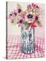 Anemones in a Victorian Flowered Jug-Joan Thewsey-Stretched Canvas