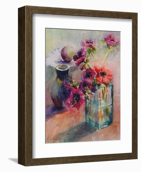 Anemones in Green Glass Vase, 2002-Karen Armitage-Framed Giclee Print