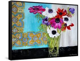 Anemones on a Dark Shelf-Joan Thewsey-Framed Stretched Canvas