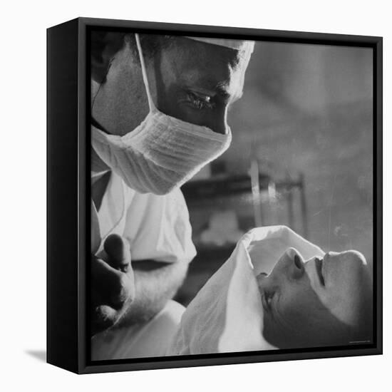 Anesthesiologist Dr. Vincent Collins Watch over Patient Frances Ashplant, After Spinal Anesthesia-Cornell Capa-Framed Stretched Canvas