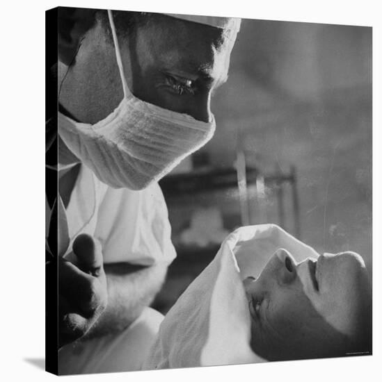 Anesthesiologist Dr. Vincent Collins Watch over Patient Frances Ashplant, After Spinal Anesthesia-Cornell Capa-Stretched Canvas