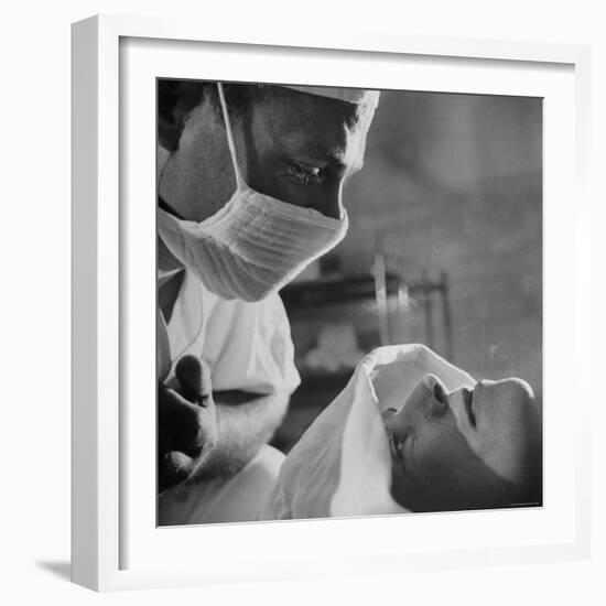 Anesthesiologist Dr. Vincent Collins Watch over Patient Frances Ashplant, After Spinal Anesthesia-Cornell Capa-Framed Photographic Print