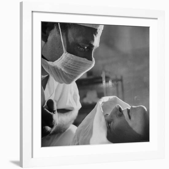 Anesthesiologist Dr. Vincent Collins Watch over Patient Frances Ashplant, After Spinal Anesthesia-Cornell Capa-Framed Photographic Print